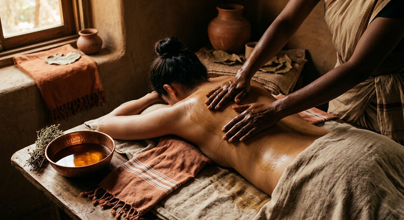 Massaggio ayurvedico alla schiena con olio