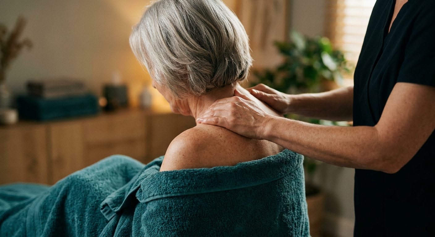 Older man with his head tilted during a neck massage