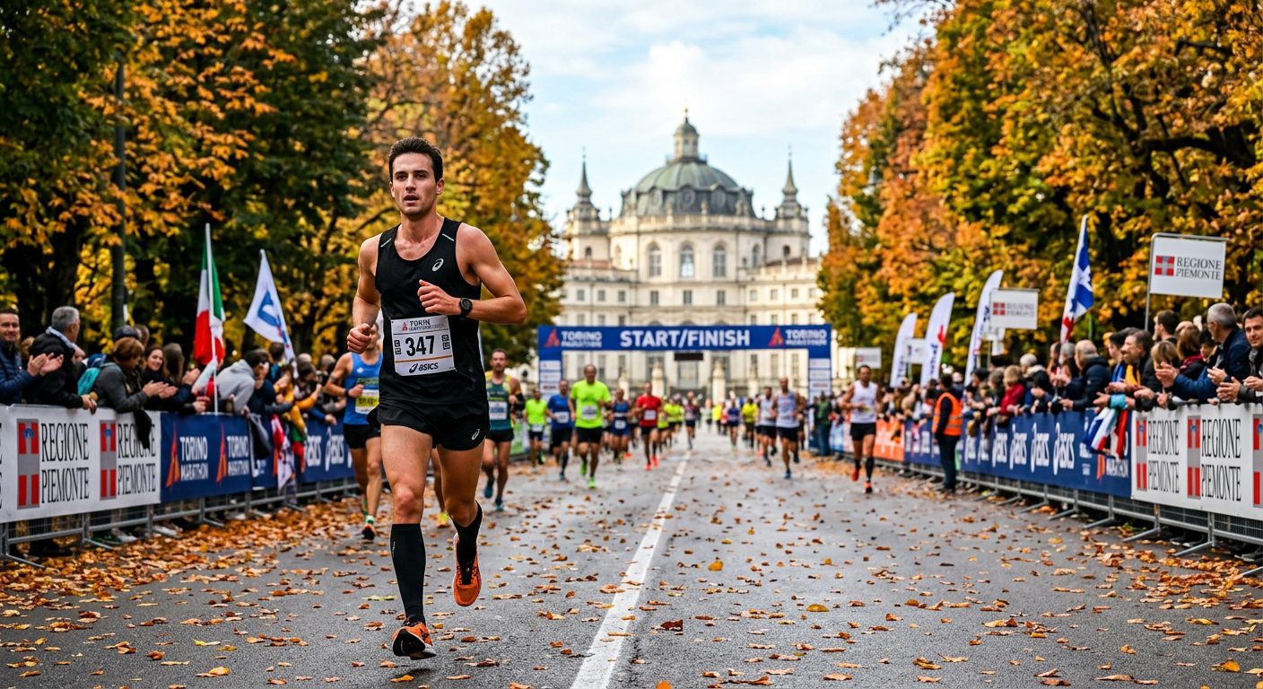 Runner della Maratona di Torino vicino alla Palazzina di Stupinigi in autunno